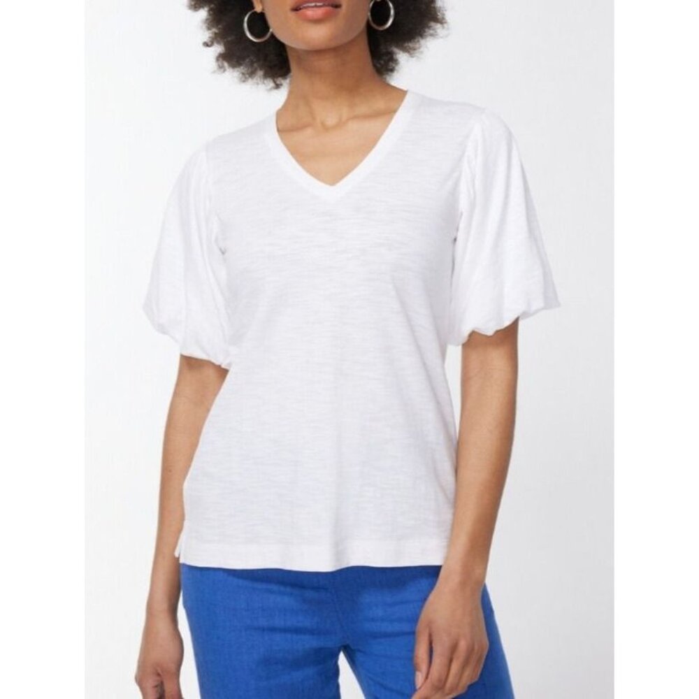 NEW Chico's Women's Short Bubble Hem Puff Sleeve Shirt Solid White‎ Size 3 (XL)